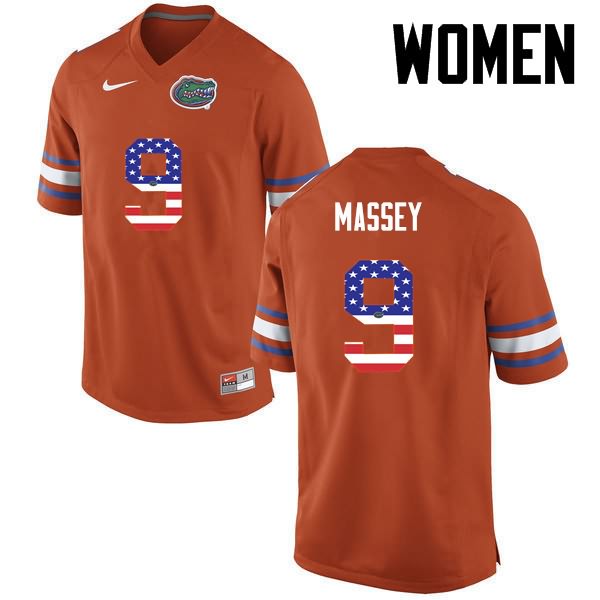 Women's NCAA Florida Gators Dre Massey #9 Stitched Authentic USA Flag Fashion Nike Orange College Football Jersey KBX5265ER